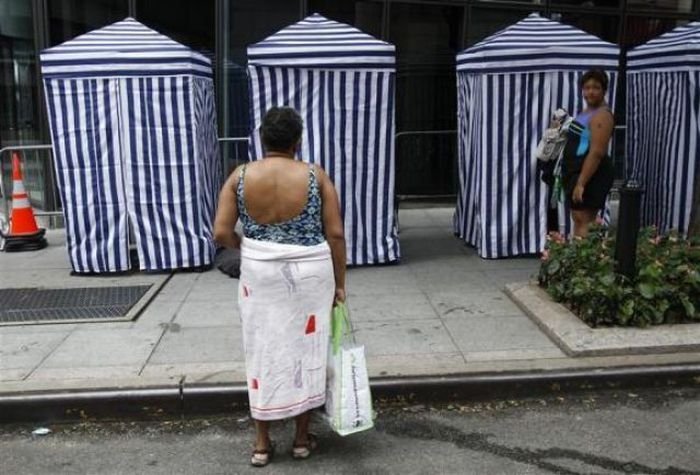 Dumpster swimming pools, Park Avenue, New York City, United States