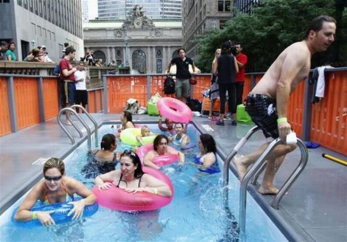 Dumpster swimming pools, Park Avenue, New York City, United States