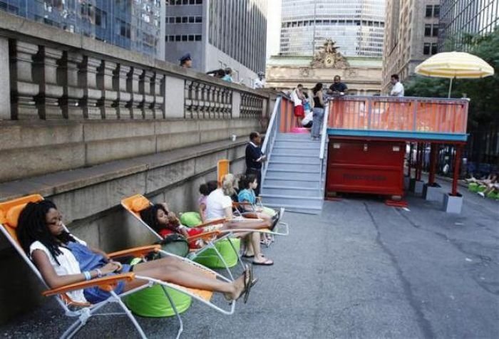 Dumpster swimming pools, Park Avenue, New York City, United States