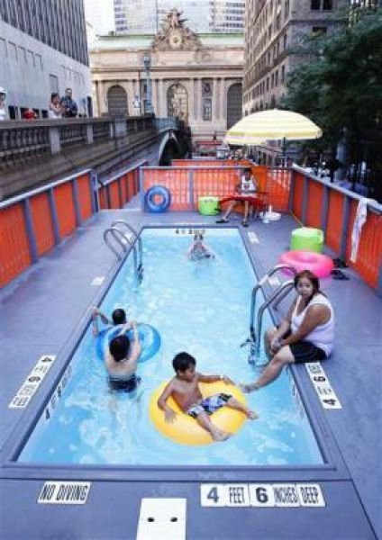 Dumpster swimming pools, Park Avenue, New York City, United States