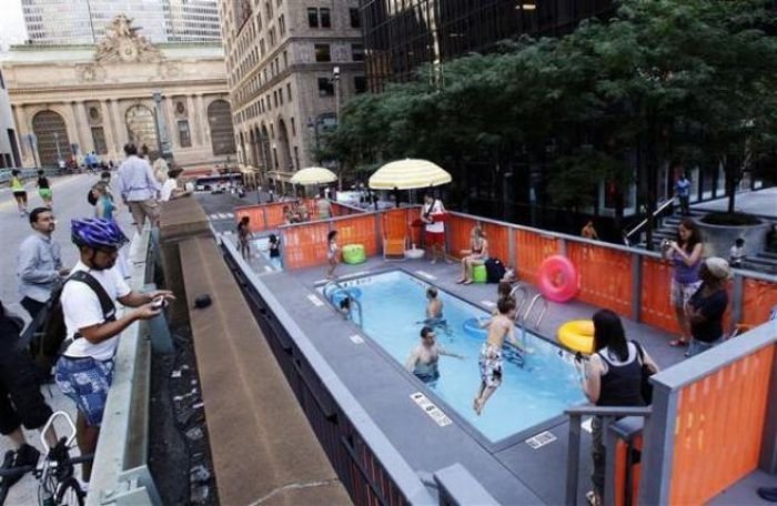 Dumpster swimming pools, Park Avenue, New York City, United States