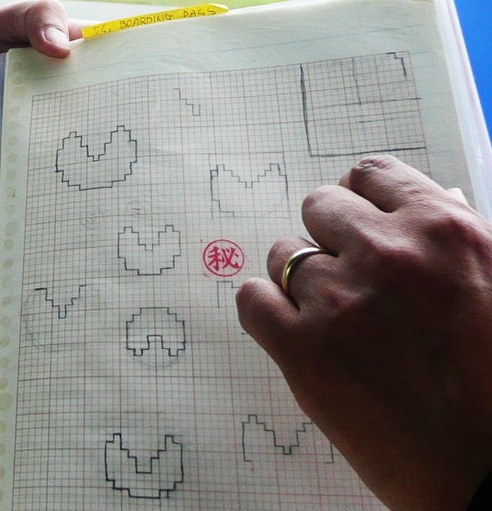 Original sketches of Pac-Man drawings by Toru Iwatani