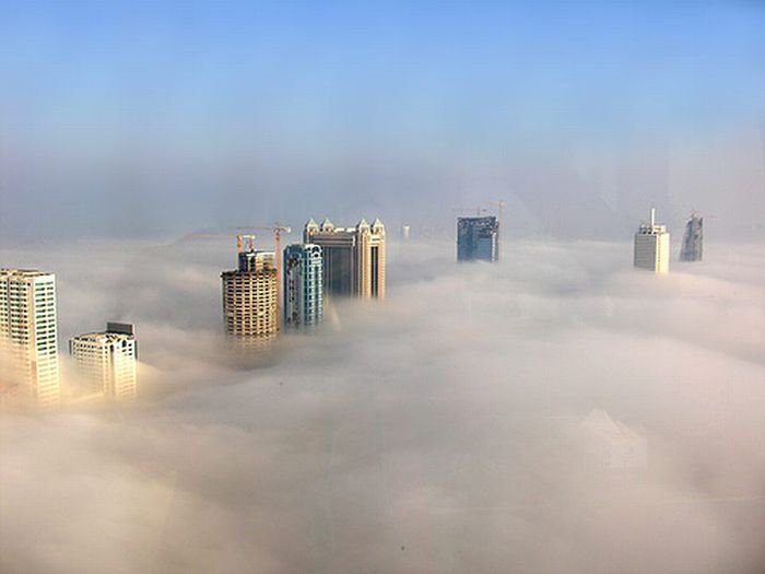 Dubai in the fog, United Arab Emirates