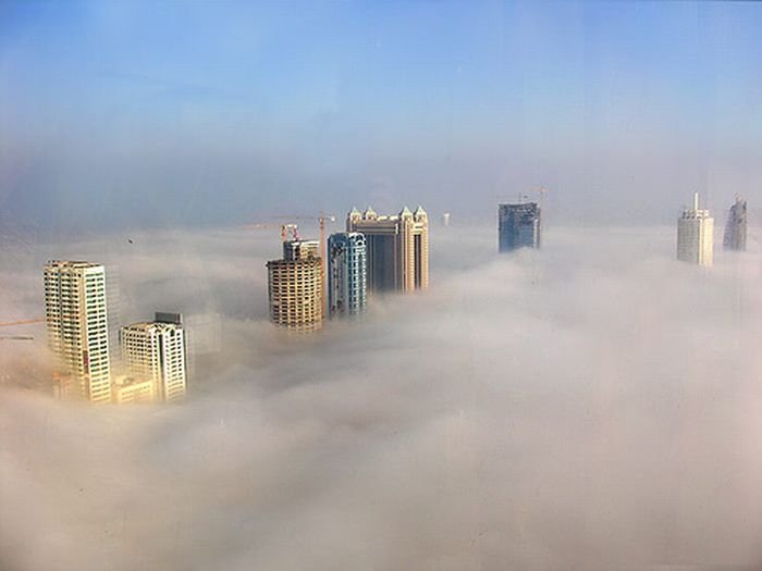 Dubai in the fog, United Arab Emirates