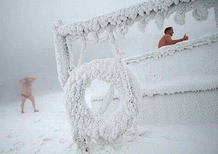 Winter swimming, Krasnoyarsk, Siberia