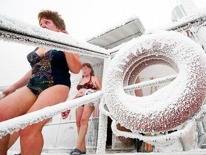 Winter swimming, Krasnoyarsk, Siberia