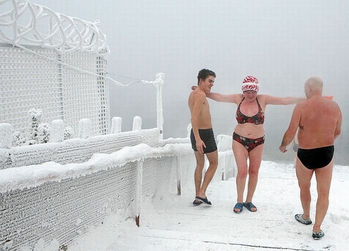 Winter swimming, Krasnoyarsk, Siberia