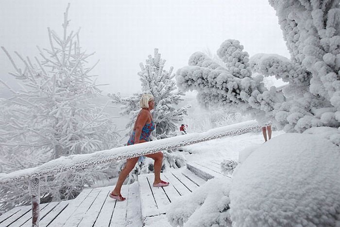 Winter swimming, Krasnoyarsk, Siberia