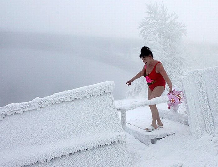 Winter swimming, Krasnoyarsk, Siberia