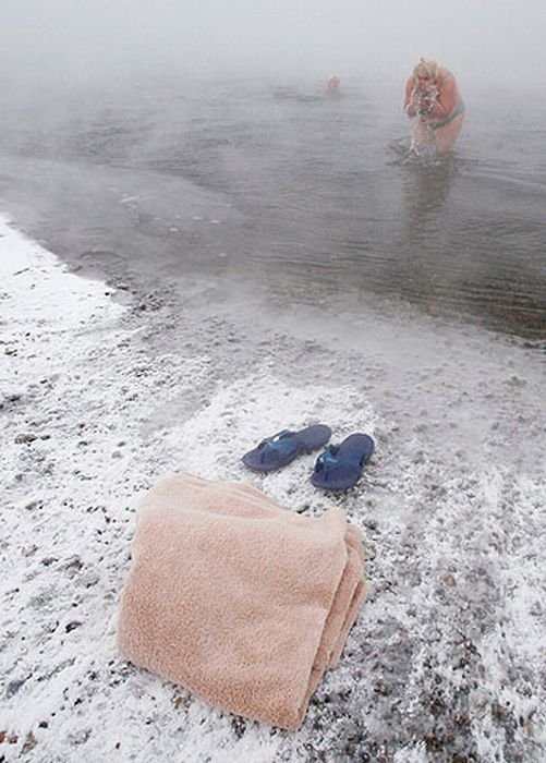 Winter swimming, Krasnoyarsk, Siberia