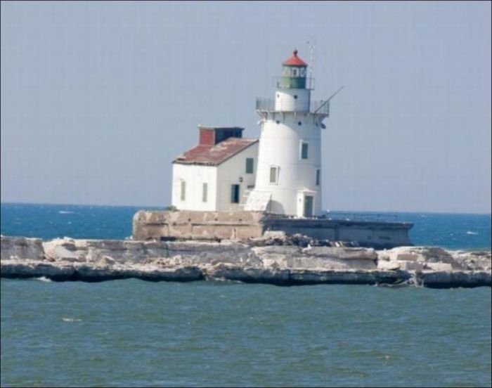 Frozen lighthouse, Lake Erie, North America