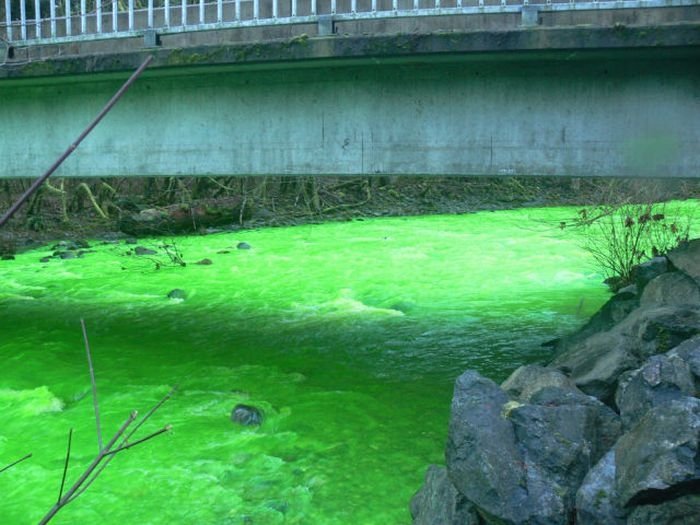 Fluorescein dumped into Goldstream River, British Columbia, Canada