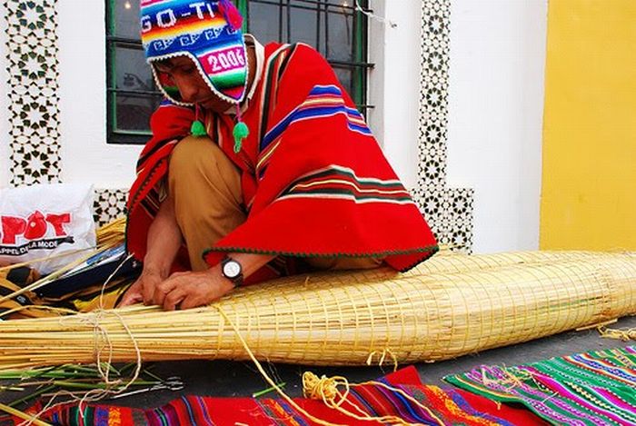 Uros people, floating islands of Lake Titicaca, Peru, Bolivia