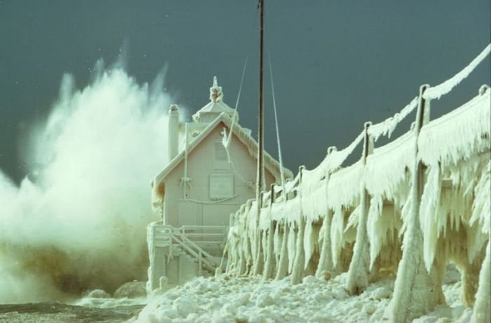 lighthouse in waves