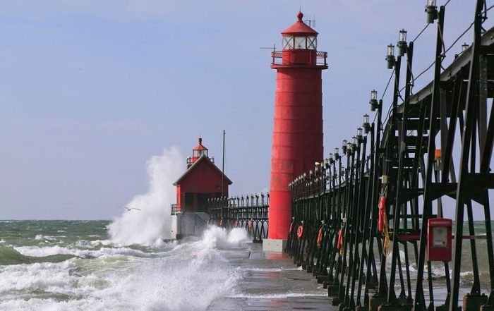 lighthouse in waves