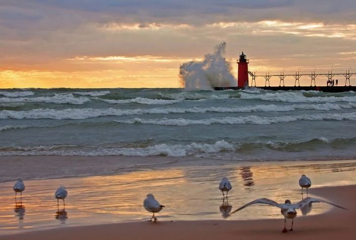 lighthouse in waves