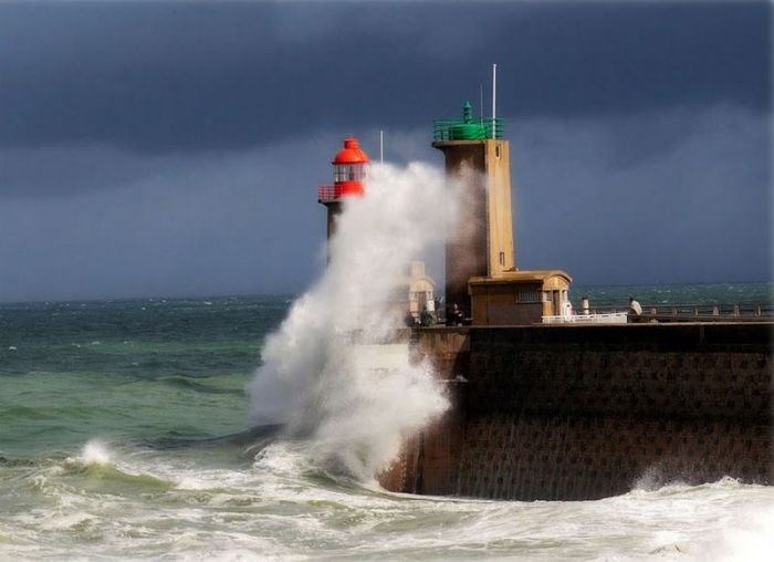 lighthouse in waves