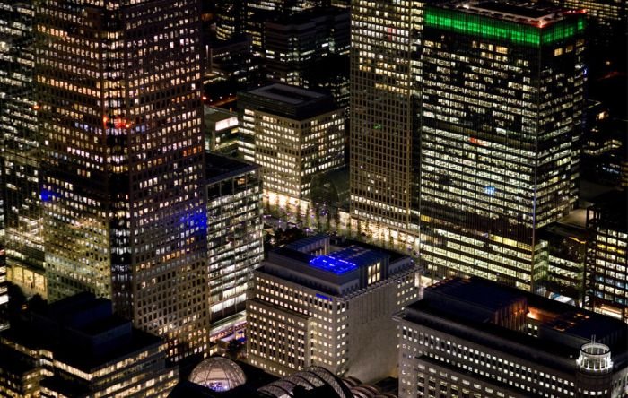 Bird's-eye view of London at night, United Kingdom