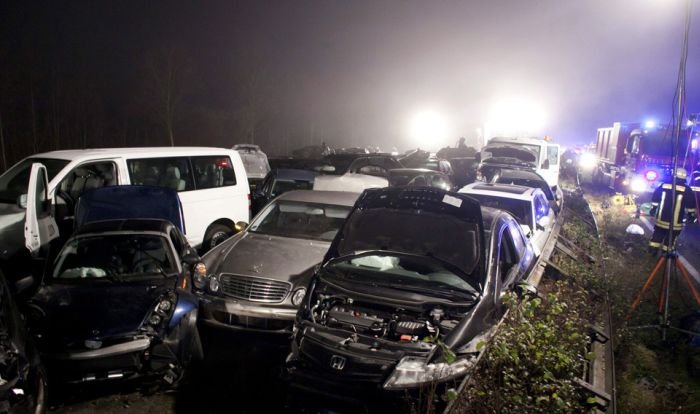 52-vehicle pile-up on a highway A31, Emsland Autobahn, Germany