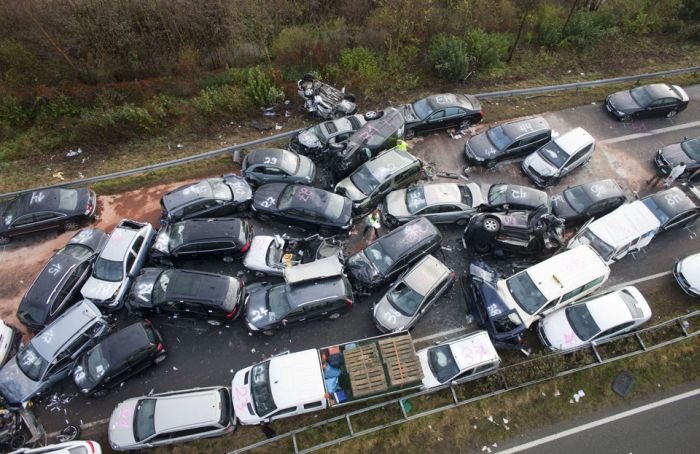 52-vehicle pile-up on a highway A31, Emsland Autobahn, Germany