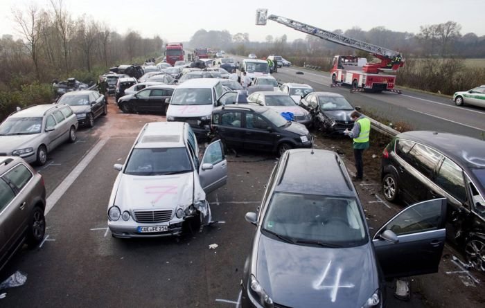 52-vehicle pile-up on a highway A31, Emsland Autobahn, Germany