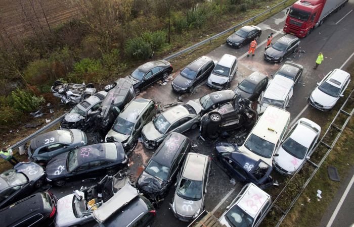 52-vehicle pile-up on a highway A31, Emsland Autobahn, Germany