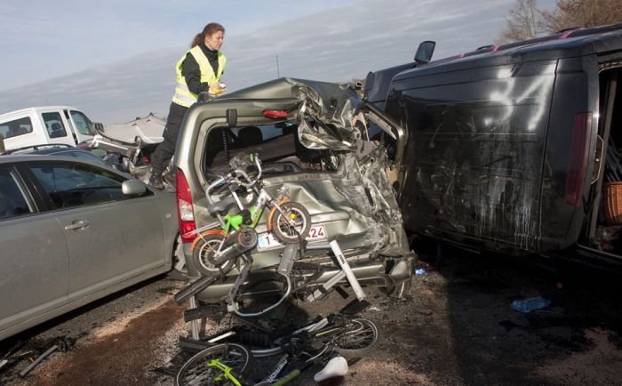 52-vehicle pile-up on a highway A31, Emsland Autobahn, Germany