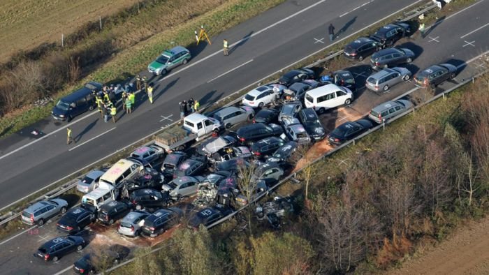 52-vehicle pile-up on a highway A31, Emsland Autobahn, Germany