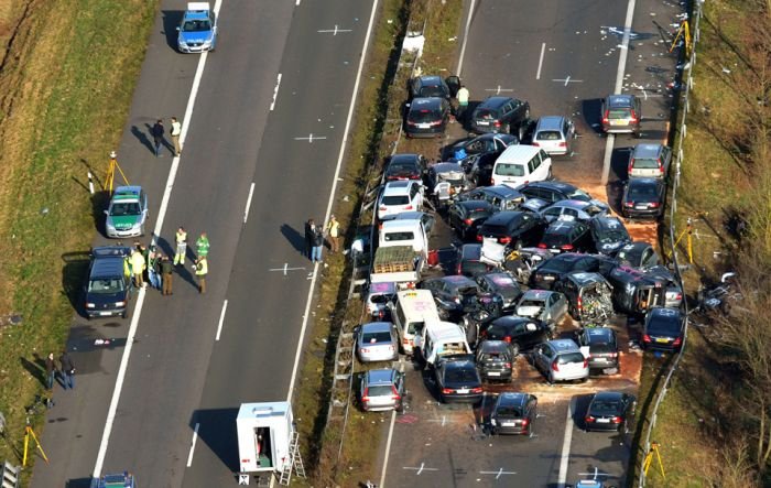 52-vehicle pile-up on a highway A31, Emsland Autobahn, Germany