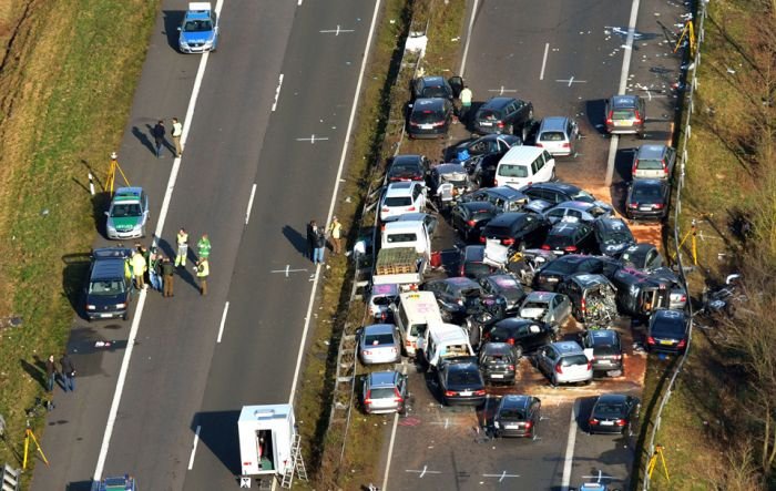 52-vehicle pile-up on a highway A31, Emsland Autobahn, Germany