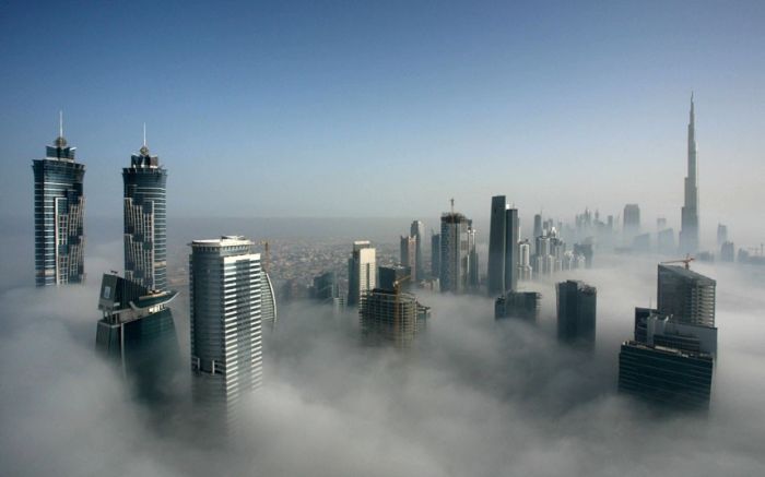 Dubai in the fog, United Arab Emirates
