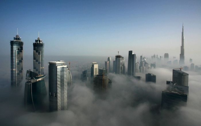 Dubai in the fog, United Arab Emirates