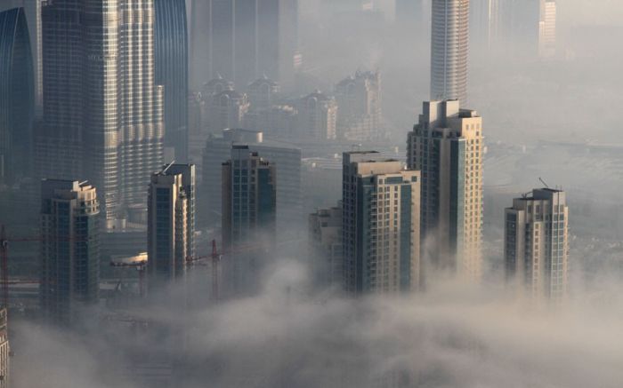 Dubai in the fog, United Arab Emirates