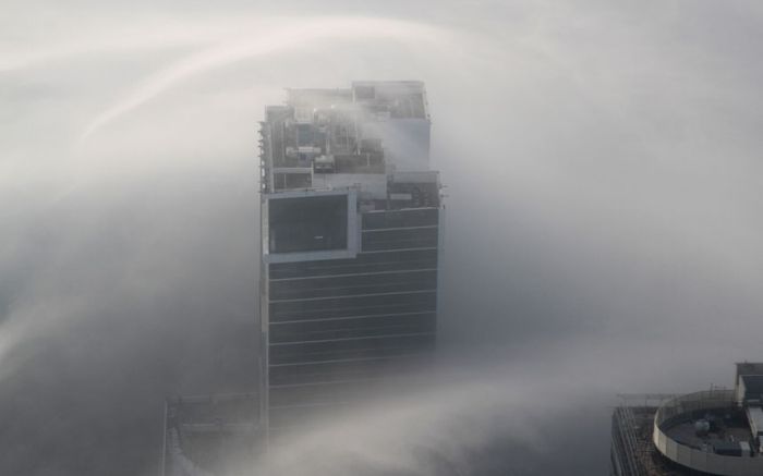 Dubai in the fog, United Arab Emirates