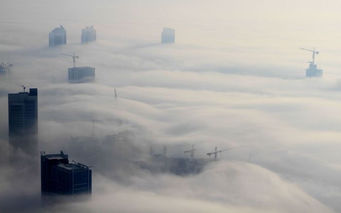 Dubai in the fog, United Arab Emirates