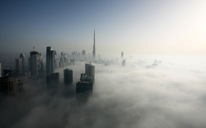 Dubai in the fog, United Arab Emirates