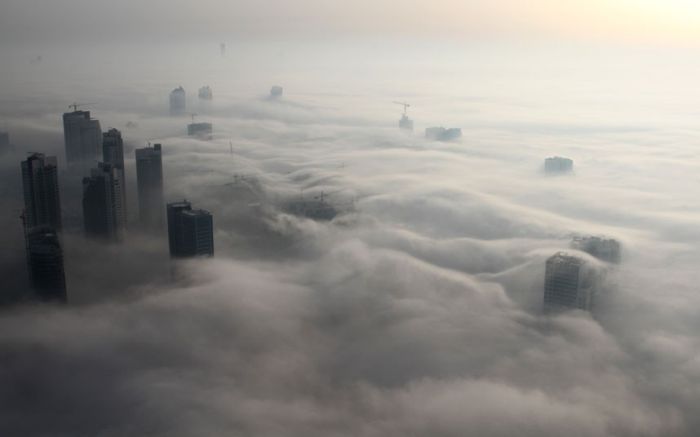 Dubai in the fog, United Arab Emirates