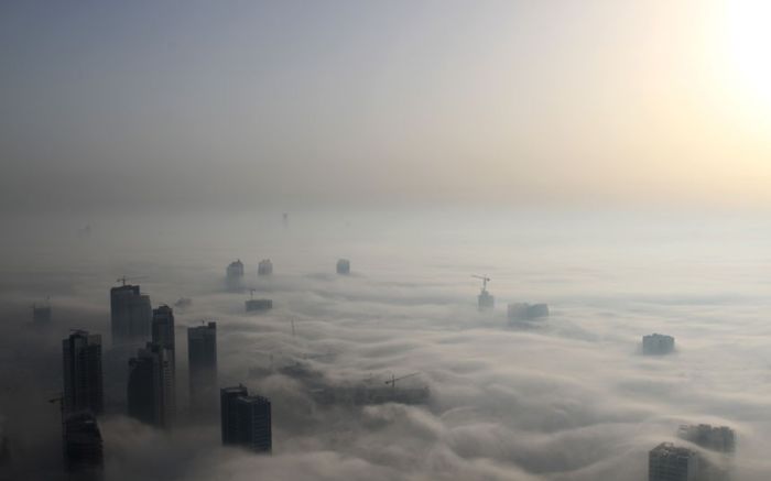 Dubai in the fog, United Arab Emirates