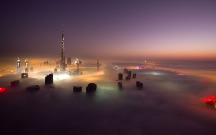 Dubai in the fog, United Arab Emirates