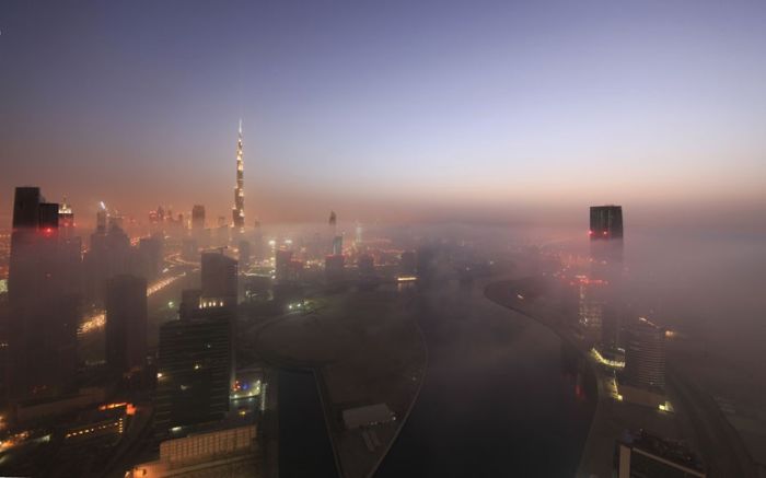 Dubai in the fog, United Arab Emirates