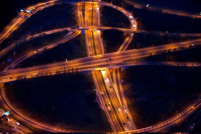 Bird's eye view of Great Britain at night by Jason Hawkes