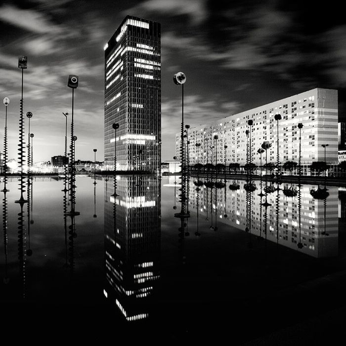black and white night world cityscape photography