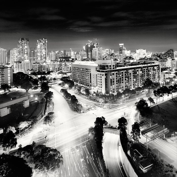 black and white night world cityscape photography