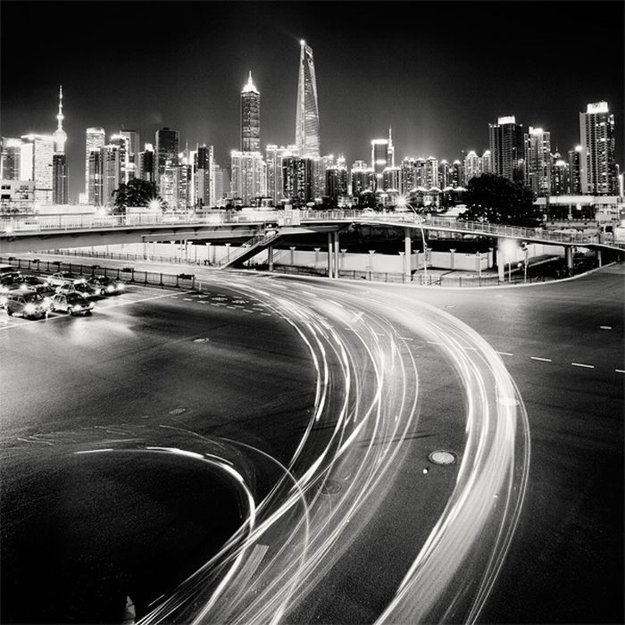 black and white night world cityscape photography