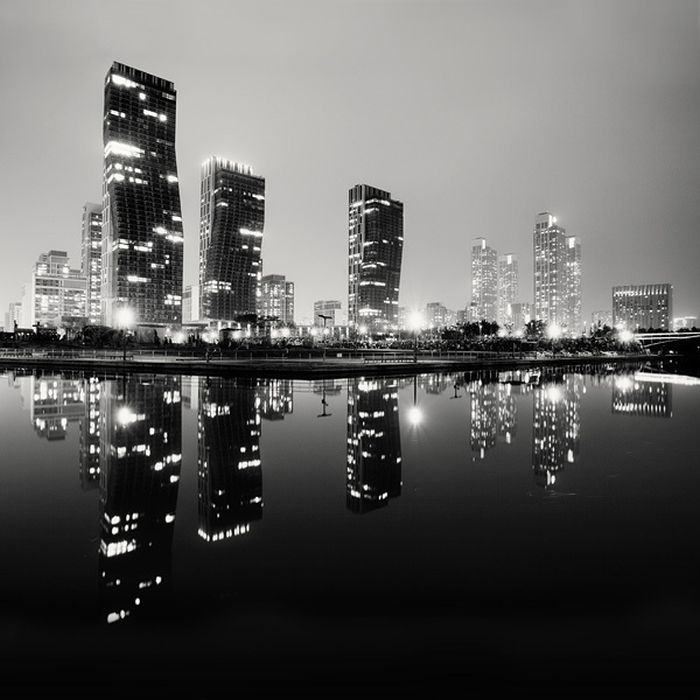 black and white night world cityscape photography