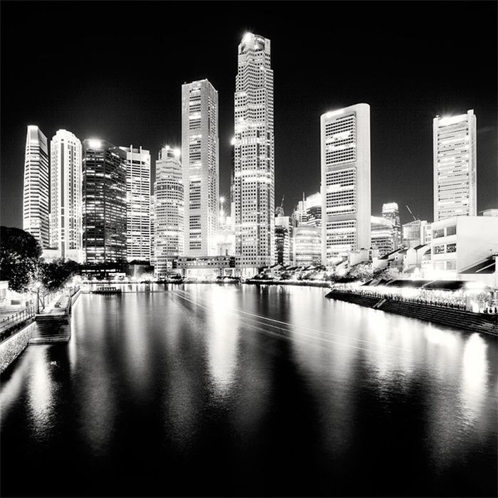 black and white night world cityscape photography