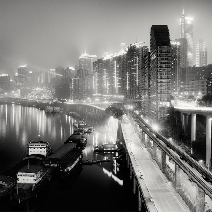 black and white night world cityscape photography