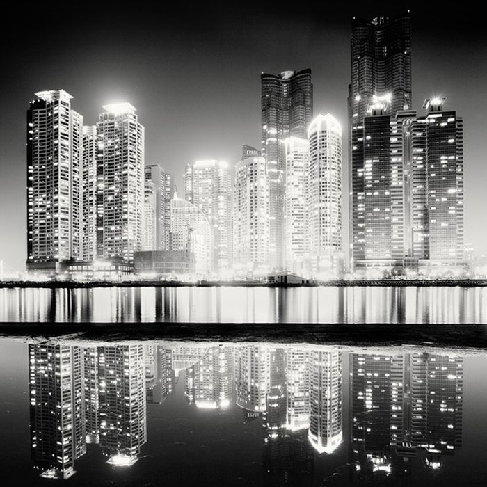 black and white night world cityscape photography