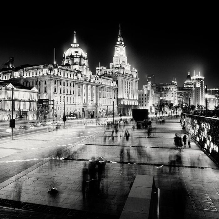 black and white night world cityscape photography