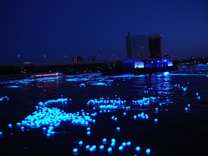 River of light with electronic LED fireflies, Sumida river, Tokyo